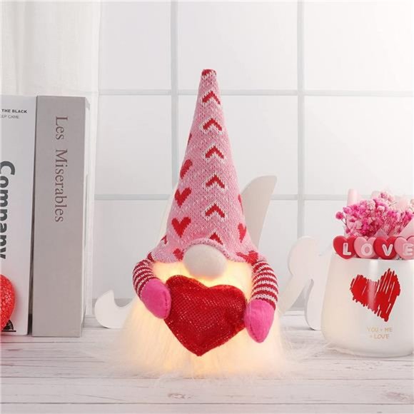 2 Pcs Valentine Gnomes with Lights, Handmade Swedish Tomtes Elf Valentine's Day - Picture 1 of 7